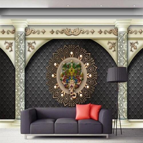 Custom large 3D wallpaper mural Roman column three-dimensional European pattern elephant background wall decoration wallpaper