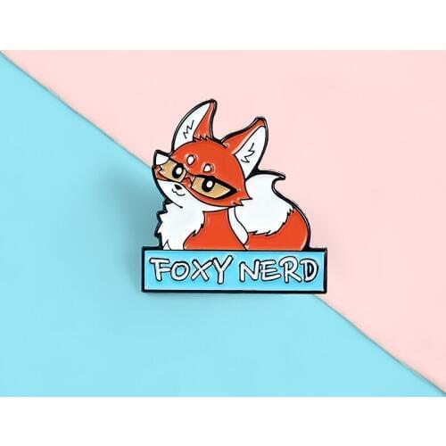 Literate intellectual miss fox enamel lapel pins Foxy animal nerd brooches badges Cute fashion pins gifts for friends