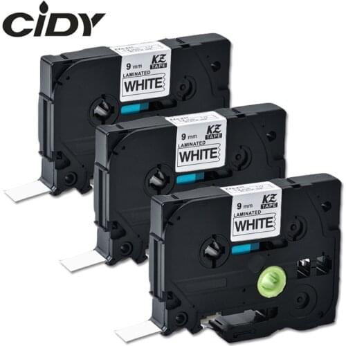 CIDY 3pcs Tze221 TZE 221 Black on White Compatible 9mm P touch Laminated Tape Tz221 Tz-221 Label tape