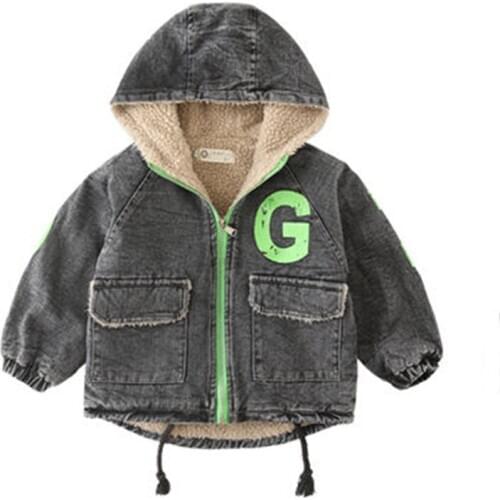 Baby autumn and winter new warm clothing childrens jacket thickening Ddemin hooded jacket boy hooded jacket boy warm jacke