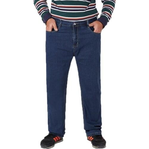 Male Casual Solid Straight Zipper Long Stretch Varsity Denim Pants 30-54 Big Size Classic Baggy Men Jeans 2019 New Spring Autumn