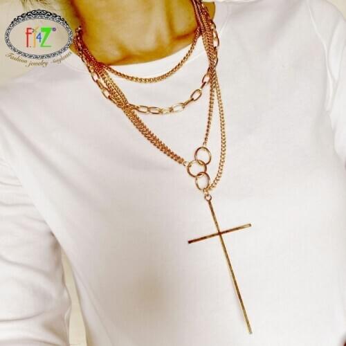 F.J4Z 2020 Trend Necklaces for Women Multi-layers Thick Chain Chunky Necklaces Big Corss Lock Pendant Jewelry Christmas Dropship