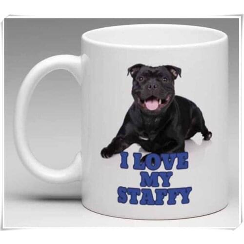 I Love my Staffy - Staffordshire Bull Terrier - Fun Novelty Mug, 11oz Ceramic Coffee Mug/Tea Cup, High Gloss