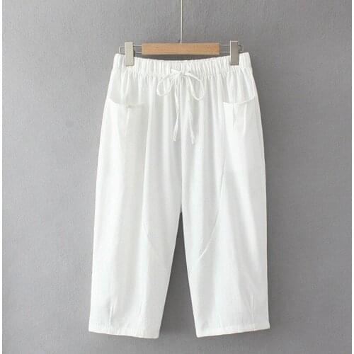 Plus Size Pants Elastic Fabric High Waist Summer Loose Leggings Knee-Length Trousers Under 220 Pounds For Fatlady Wear In Summer