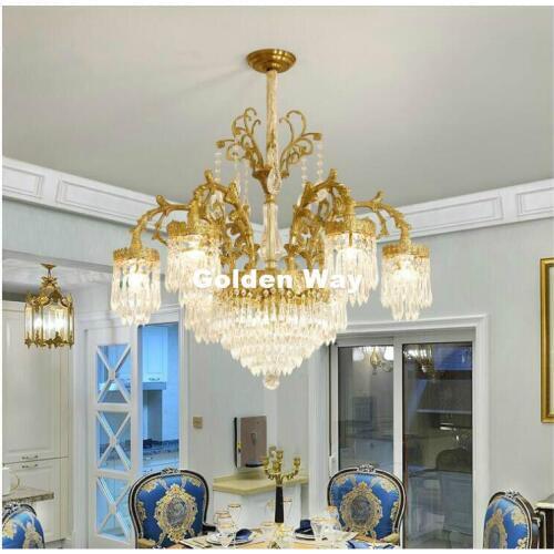 D75cm H73cm Modern Brass E14 AC Luxury Crystal Bronze Iron Chandeliers Indoor Lighting For Living room and Restaurant Chandelier
