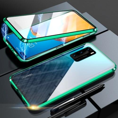 Metal Magnetic Case For Huawei P40 Pro Magnet Adsorption Glass For P40 lite 5G P40 lite E Tempered Glass Double Sided case