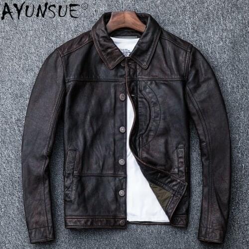 Fashion Genuine Leather Jacket Men Vintage Short Cowhide Leather Coat Motorcycle Mens Clothing Veste En Cuir Homme 2021 WPY3681