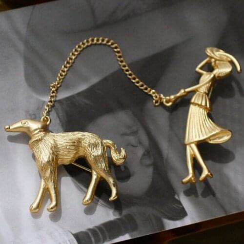 Fashion Jewelry Gold Chain Enamel Badge Dogs Girls Lapel Pin Men Badge Metal Vintage Animal Badge For Women