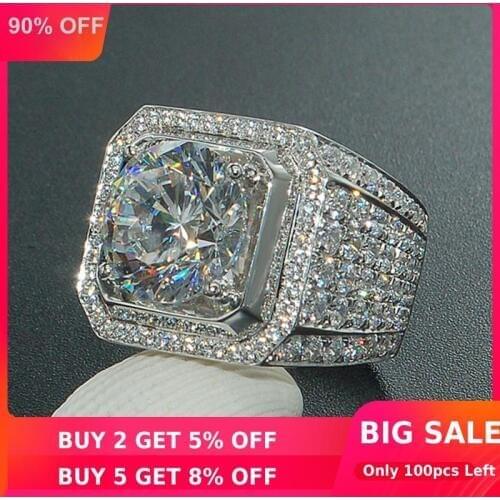 Solitaire Male 4ct Sona Diamond Ring 925 sterling silver Jewelry Engagement Wedding band Rings for men Luxury Party accessory