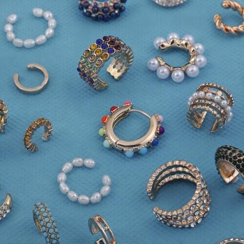 New Fashion Gold CZ Zircon Clip Earrings for Women Trendy C Shaped Small Ear Cuff Set Bridal Wedding Earclip Jewelry No Pierced