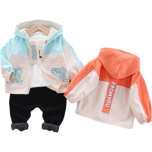 New Autumn Baby Boys Girls Clothes Children Cotton Hooded Jacket T Shirt Pants 3Pcs/sets Toddler Fashion Costume Kids Tracksuits