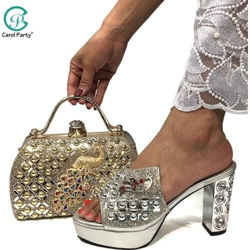 2020 New Fashion Style Slingbacks office Lady Shoes and Bag to Match in Silver Color Italian design Women Party Matching Shoes