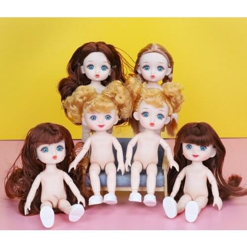 Blue Eyes Moveable Jointed Smiling Doll With Female Nuede Body Toot Mouth Golden Brown Long Hair Cute Dolls Kawaii Toys For Girl