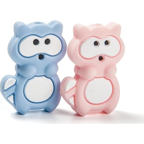 Cute-Idea 10pcs Silicone Raccoon Animal Cartoon Soft Nursing Teether Baby Product Toy Chewable Food Grade Teething Handmade DIY