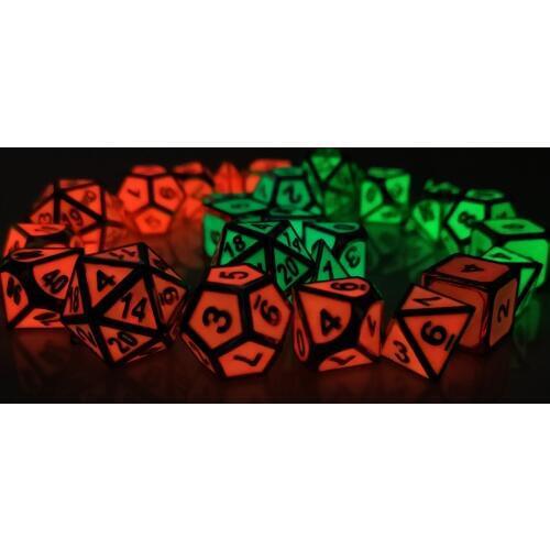 Rollooo Glowing Jade Metal Dice Set Glow In The Dark D4 D6 D8 D10 D% D12 D20 for Role Playing D&D MTG Games
