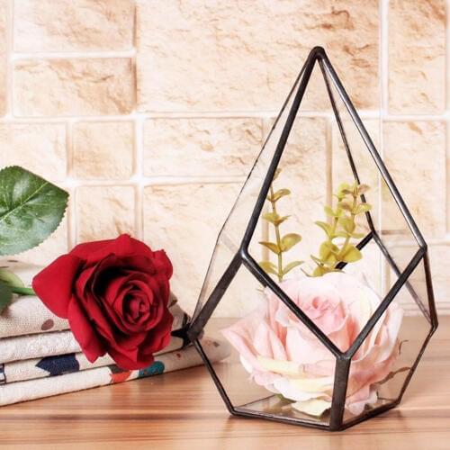 4 Size Air Planter Tabletop Succulent Diamond Glass Geometric Terrarium Box Moss Fern Flower Pot Garden Home Decoration Gift