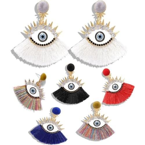 Earrings Evil eye Statement tassel ,good luck eye earrings, tassel earrings