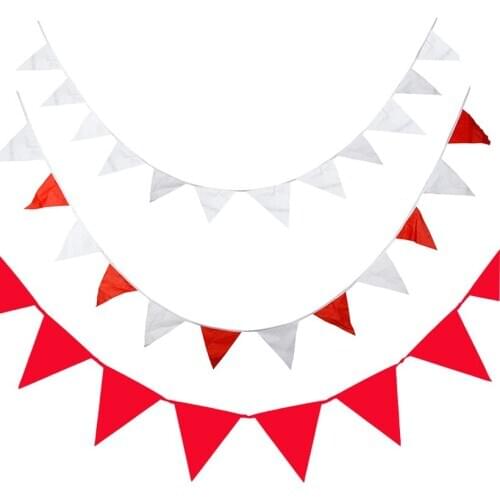 40M White Red Pennant Fabric Bunting Flags Mariage Vintage Wedding Party Decoration Banner Home Bridal Shower Bunting Garland