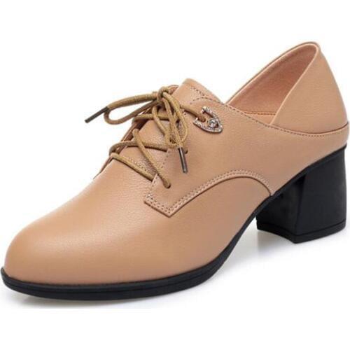 Hot 2020 Spring New Genuine Leather Breathable Shoes Concise Fashion Women Shoes Soft Comfortable Non-slip Wear High Heel Shoes