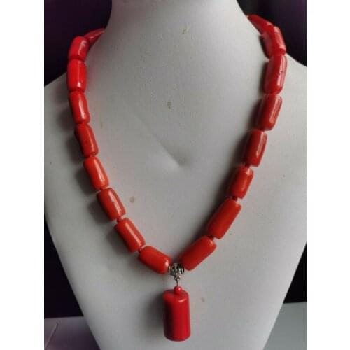 Amazing Red Cylinder Coral Gemstone Necklace 18" AAA