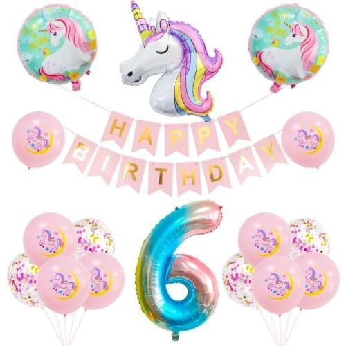 Unicorn Party Decoration Number Balloon Happy Birthday Party Supplies Foil Balloons Kids Birthday Party Baby Shower Decor Globos