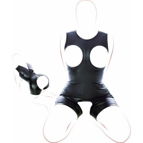 Adults Erotic Flirting Black Leather Costumes with Open Bra and Open Crotch for Women Fetish Cosplay Bdsm Bondage Sex Strap