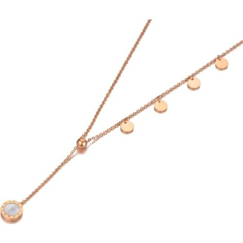 White Shell Roman Numerals Charm Pendant Necklaces For Women Fashion Rose Gold Stainless Steel Chain Necklace N20169