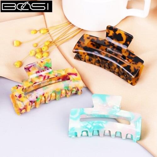 BOSI 2021 Large Geometric Hollow Square Tortoiseshell Leopard Acetate Hair Clip Hair Claw for Women Hair Rectangle Accessories