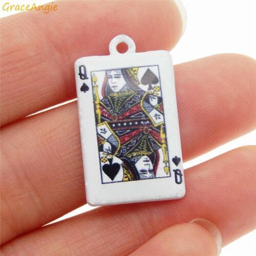 GraceAngie 10pcs Enamel Queen Poker Card Letter Q Pendant Charms bracelet DIY Keyring jewelry Accessories 26*15mm