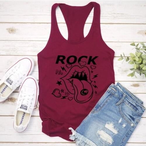 2021 Casual Rock Print Tanks Tops Women Clothes Summer Sleeveless Tank Tops Summer Loose Harajuku Top Verano Mujer y2k tops