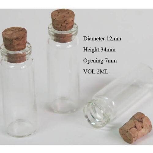 50 x 2ml Lovely Small Glass Bottle Tiny Clear Empty Wishing Glass Message Vial With Cork Stopper 12mm*34mm