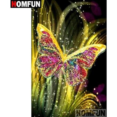 HOMFUN 5D DIY Diamond Painting Full Square/Round Drill "Animal butterfly" 3D Embroidery Cross Stitch gift Home Decor A01943