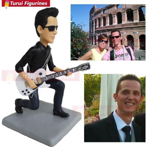 Bass player diy custom molded by hand art piece ceramic figurine miniature real human face modeling with polymer clay dolls