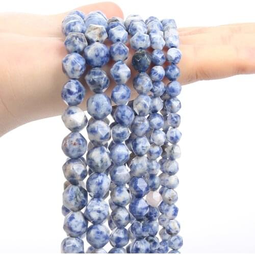 Natural Stone Beads Faceted Blue Dot Loose Spacer Beads for Jewelry Making Needlework Bracelets Necklace DIY Earrings 6/8/10MM