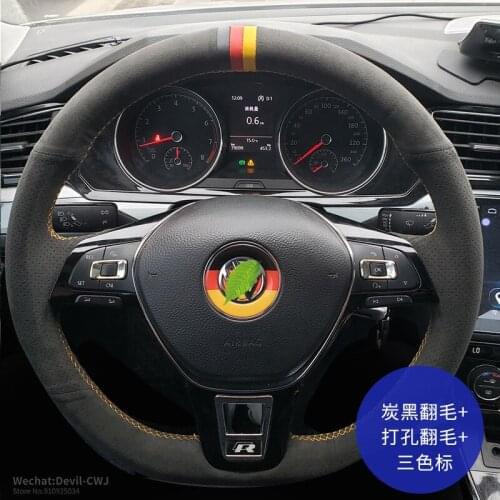 Black Suede leather steering wheel cover For VW Volkswagen Lamando T-Cross Passat Santana Lavida Tiguan Golf car accessories