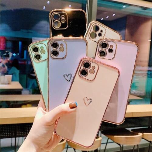Electroplated Love Heart Phone Case for IPhone 12Pro 12 11 Pro Max XR XS X XS Max 7 8 Plus Shockproof Protective Back Cover Capa