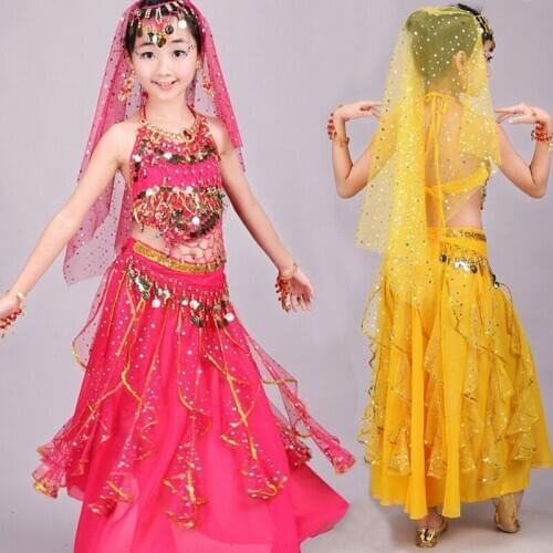 Children Belly Dance Costumes for Girl Indian Bollywood Dancing Stage Show Suit Kid Sequins Belly Dance Wear