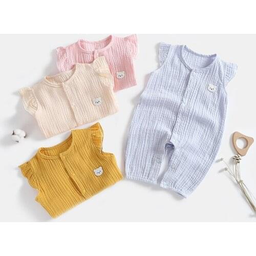 Baby clothes baby gauze jumpsuit cartoon cute baby soft breathable romper newborn cotton short-sleeved romper for boys and girls
