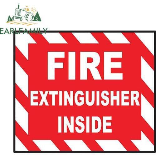 EARLFAMILY 13cm x 11.2cm Fire Extinguisher Inside Sign Sticker Funny Car Truck Laptop Window Wall Decal Graphic HD Car Stickers