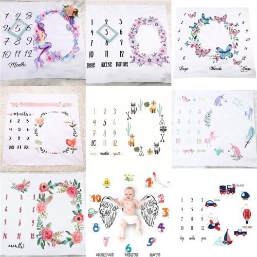 Cartoon Pattern Infant Baby Milestone Photo Props Background Blankets Backdrop Cloth Calendar Boy Girl Photo Accessories