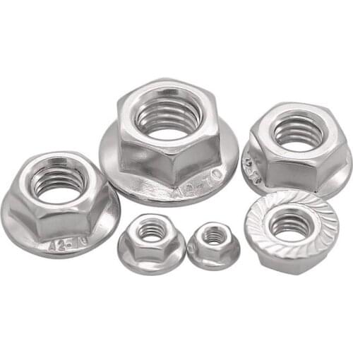 10/20Pcs 304 Stainless Steel Hexagon Flange Nuts M3 M4 M5 M6 M8 Slip Locking Lock Nut