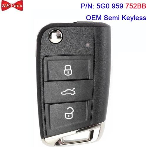 KEYECU OEM Semi Keyless for Volkswagen Golf 7 MK7 for Skoda Octavia A7 for Seat Remote Key Fob 5G0959752BB 5G0 959 752 BB MBQ48