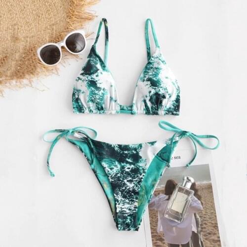 Vintage Brazilian Bikini Set For Women Girls Sexy Lace-up Push Up Padded Underwear Set Womens Swimsuit Bathing Suit Swimwear