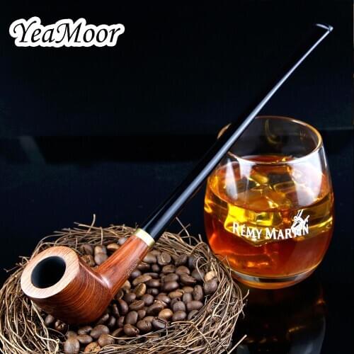 New Rosewood Smoking Pipe 3mm Metal Filter Tobacco Pipe 26cm Long Wood Pipe free tools Smoke Pipe