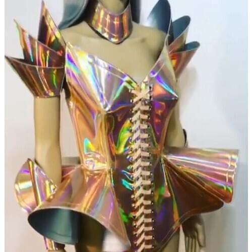 Future technology Laser armor Customized silver wearable armor girl party stage singer show costume