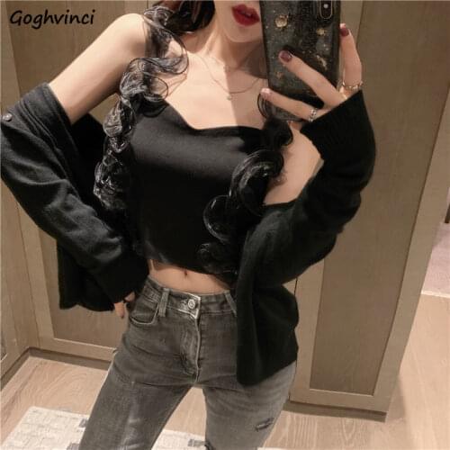 Camisole Women Mesh All-match Fashion Summer Korean Various Colors Sweet Cropped Slim Sexy Basic Elasticity Harajuku Students