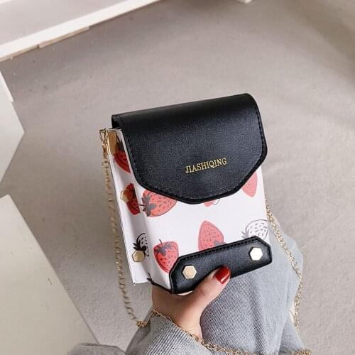 Trendy strawberry print mobile phone bag shoulder messenger handbag female simple fashion small square bag