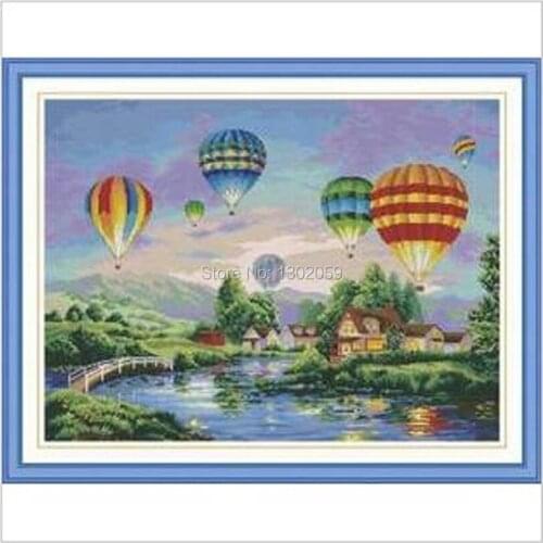 Fire Balloon Sky Needlework Embroidery Cross Stitch Kit Factory Sale