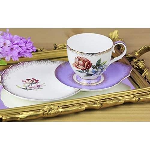 White & Beige Bone Purple 2-Piece Tea Cup Set 260Ml