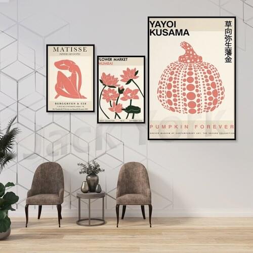 Gallery Wall , Exhibition Poster , Matisse Print, Yayoi Kusama Poster, Flower Market Prints, Pinky Wall Art, Matisse